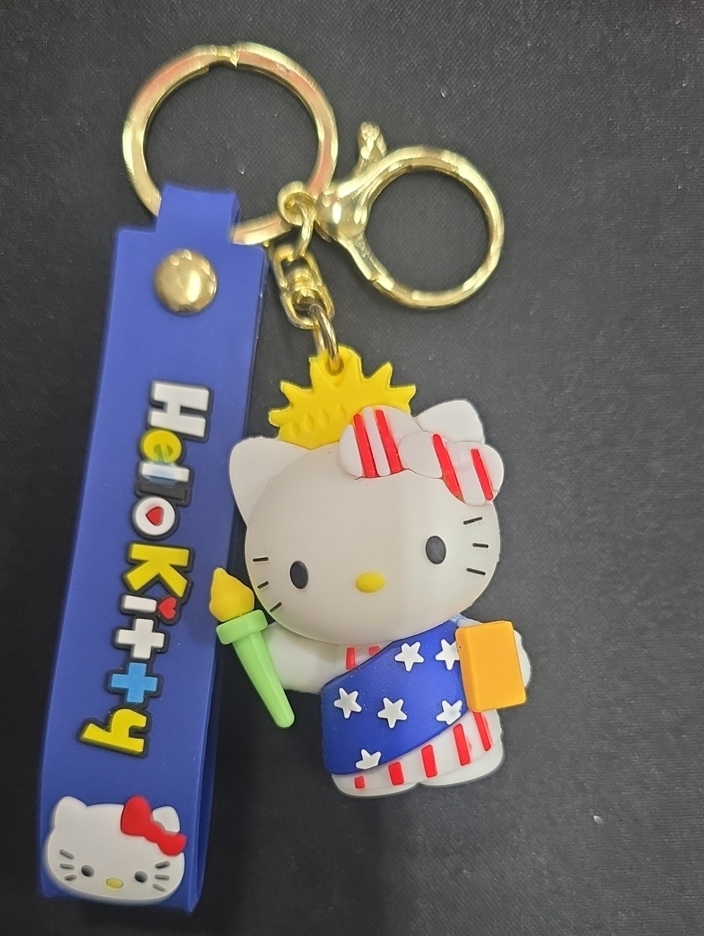 Hello Kitty Patriotic Statue Keychain with Blue Strap